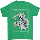 Wasted Life Grim Reaper Gothic Biker Skull Mens T-Shirt Cotton Gildan Irish Green