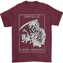 Wasted Life Grim Reaper Gothic Biker Skull Mens T-Shirt Cotton Gildan Maroon