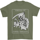 Wasted Life Grim Reaper Gothic Biker Skull Mens T-Shirt Cotton Gildan Military Green