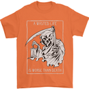 Wasted Life Grim Reaper Gothic Biker Skull Mens T-Shirt Cotton Gildan Orange