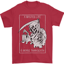 Wasted Life Grim Reaper Gothic Biker Skull Mens T-Shirt Cotton Gildan Red