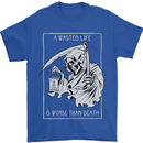 Wasted Life Grim Reaper Gothic Biker Skull Mens T-Shirt Cotton Gildan Royal Blue