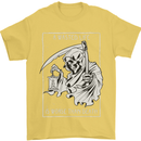 Wasted Life Grim Reaper Gothic Biker Skull Mens T-Shirt Cotton Gildan Yellow