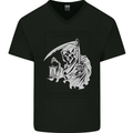 Wasted Life Grim Reaper Gothic Biker Skull Mens V-Neck Cotton T-Shirt Black