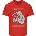 Wasted Life Grim Reaper Gothic Biker Skull Mens V-Neck Cotton T-Shirt Red