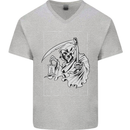 Wasted Life Grim Reaper Gothic Biker Skull Mens V-Neck Cotton T-Shirt Sports Grey