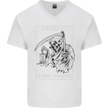 Wasted Life Grim Reaper Gothic Biker Skull Mens V-Neck Cotton T-Shirt White