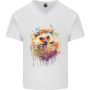 Watercolour Hedgehog Mens V-Neck Cotton T-Shirt White