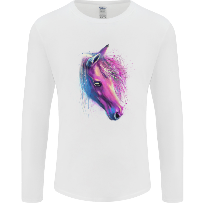 Watercolour Horse Mens Long Sleeve T-Shirt White