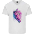 Watercolour Horse Mens V-Neck Cotton T-Shirt White