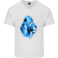 Watercolour Lion Mens V-Neck Cotton T-Shirt White