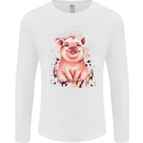 Watercolour Pig Mens Long Sleeve T-Shirt White