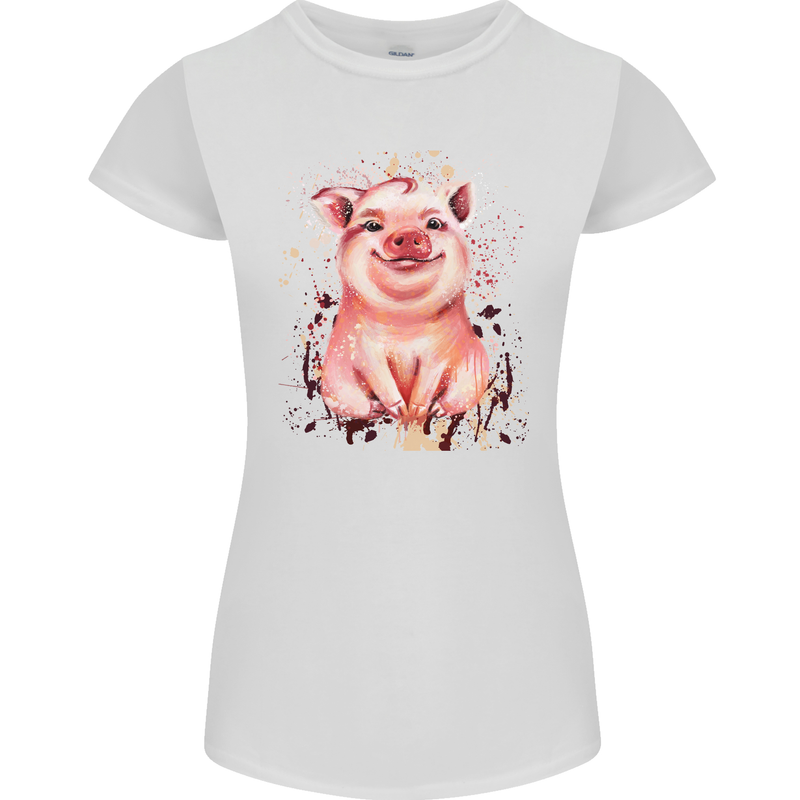 Watercolour Pig Womens Petite Cut T-Shirt White
