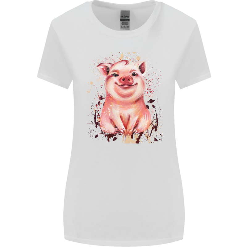 Watercolour Pig Womens Wider Cut T-Shirt White
