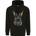 Watercolour Rabbit Bunny Mens 80% Cotton Hoodie Black