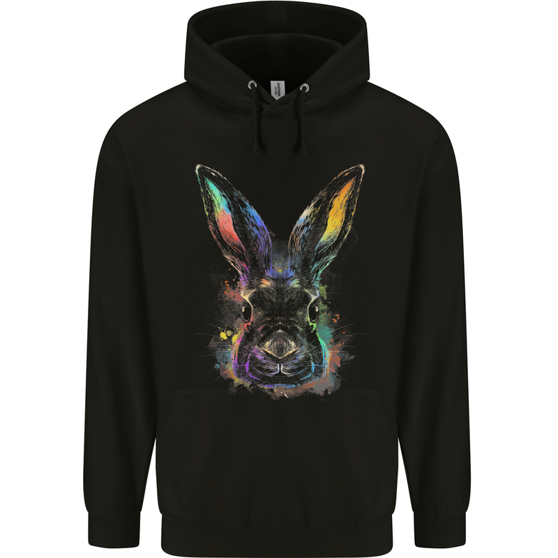 Watercolour Rabbit Bunny Mens 80% Cotton Hoodie Black