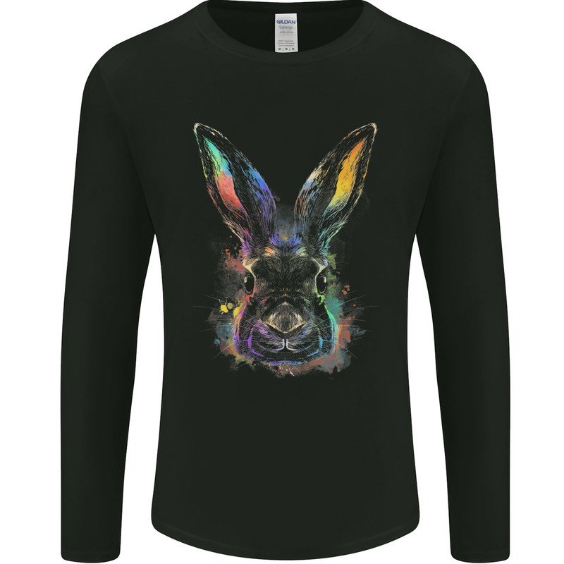 Watercolour Rabbit Bunny Mens Long Sleeve T-Shirt Black