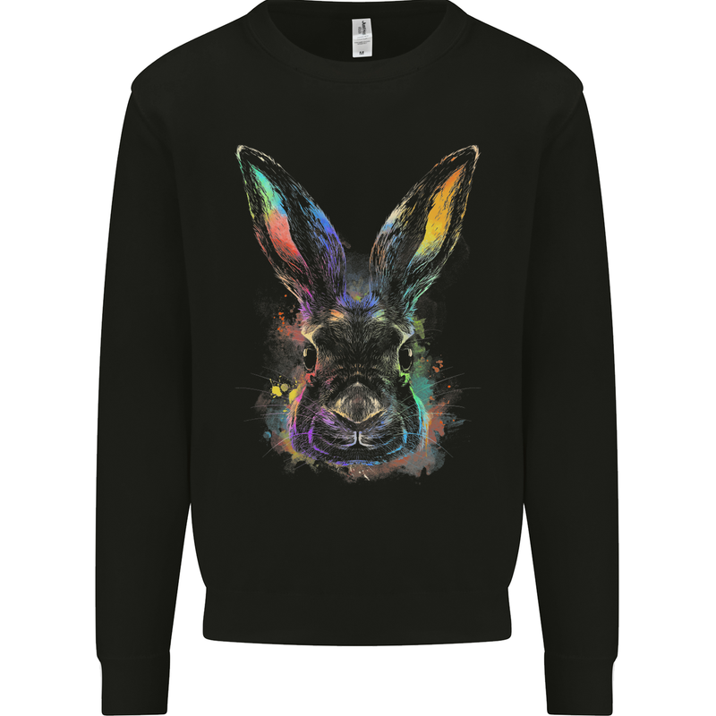 Watercolour Rabbit Bunny Mens Sweatshirt Jumper Black