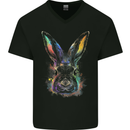 Watercolour Rabbit Bunny Mens V-Neck Cotton T-Shirt Black