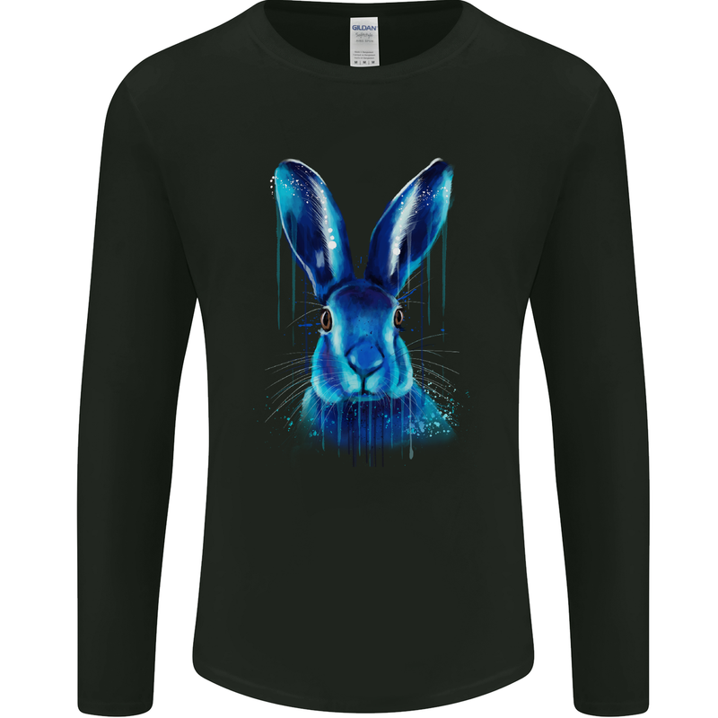 Watercolour Rabbit Mens Long Sleeve T-Shirt Black