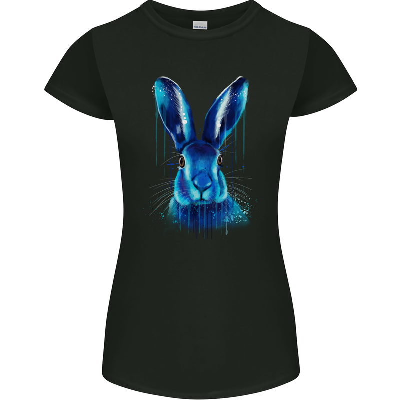 Watercolour Rabbit Womens Petite Cut T-Shirt Black
