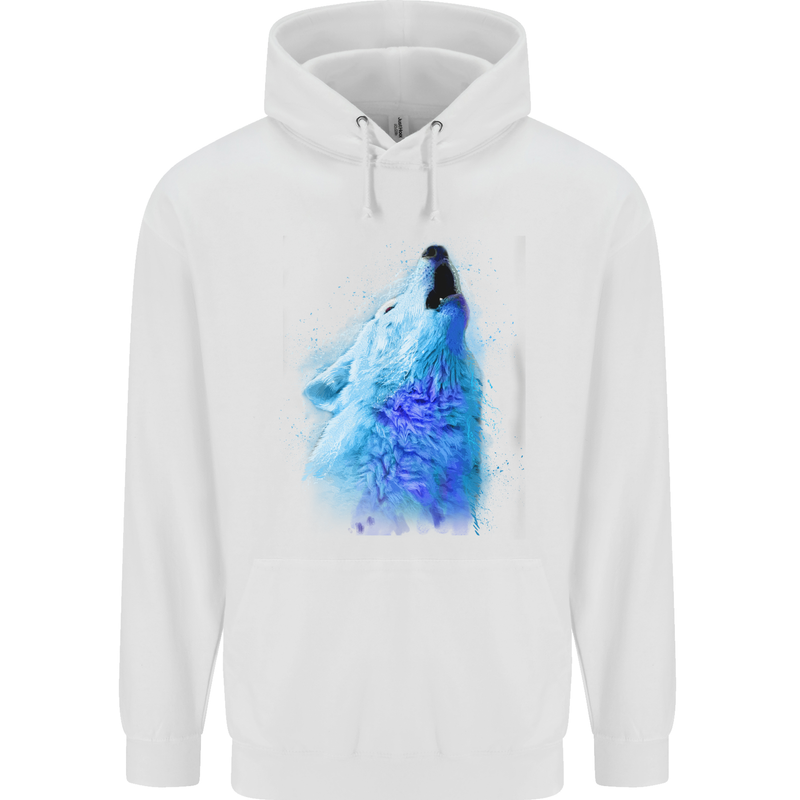 Watercolour Wolf Childrens Kids Hoodie White