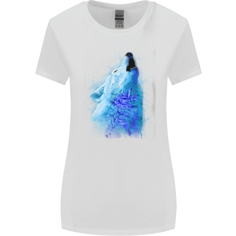Watercolour Wolf Womens Wider Cut T-Shirt White
