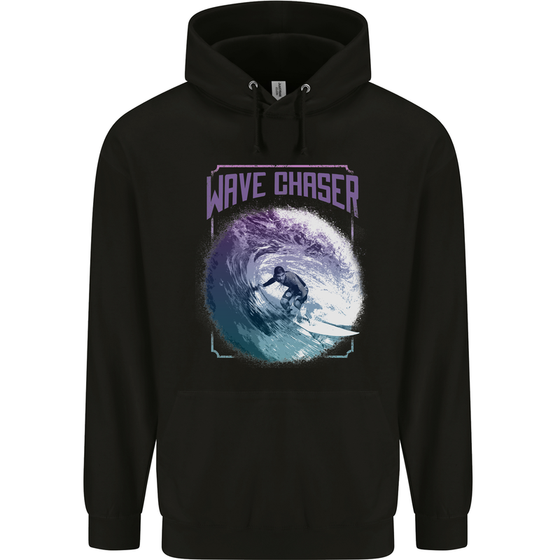 Wave Chaser Surfing Surfer Childrens Kids Hoodie Black