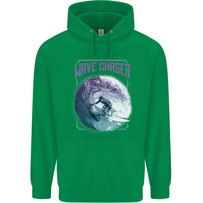 Wave Chaser Surfing Surfer Childrens Kids Hoodie Irish Green