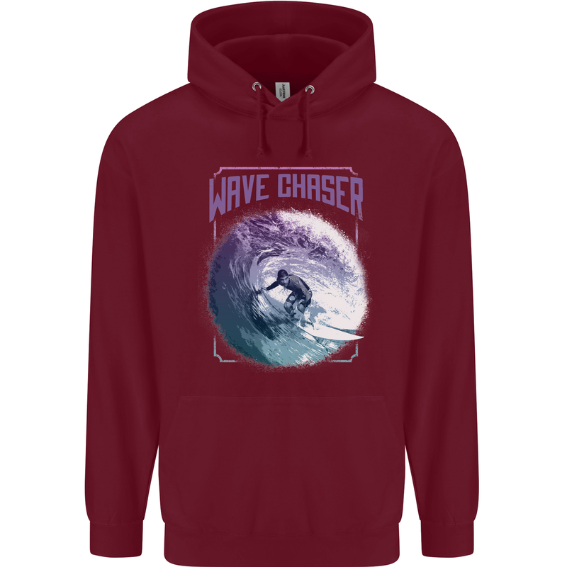 Wave Chaser Surfing Surfer Childrens Kids Hoodie Maroon