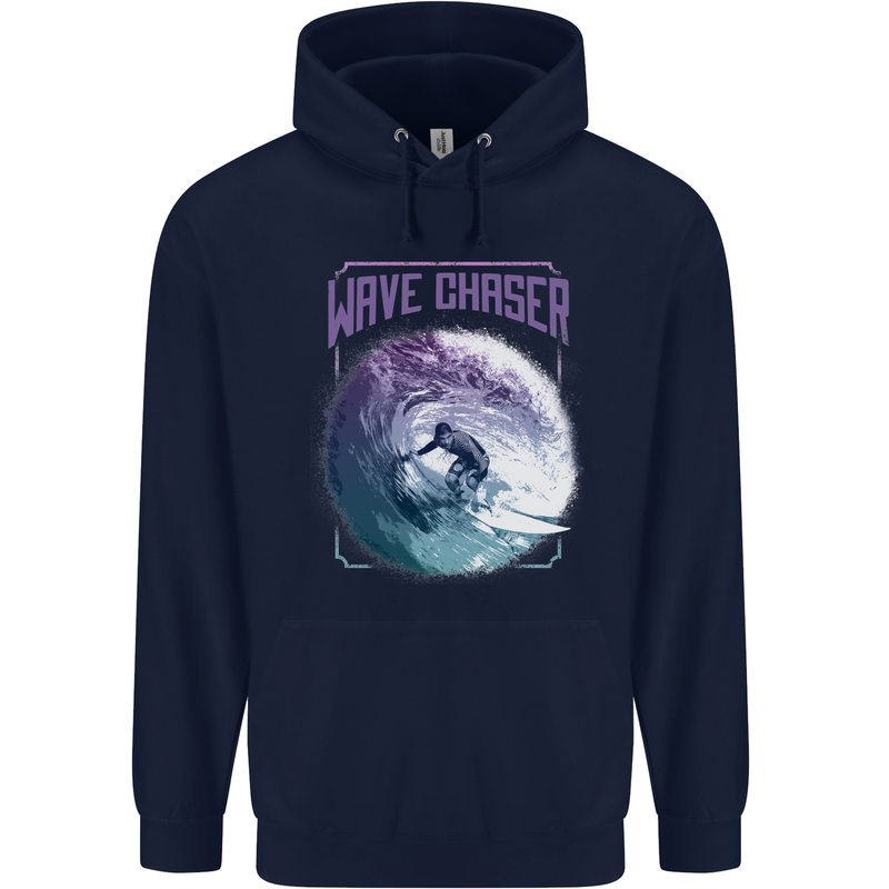 Wave Chaser Surfing Surfer Childrens Kids Hoodie Navy Blue