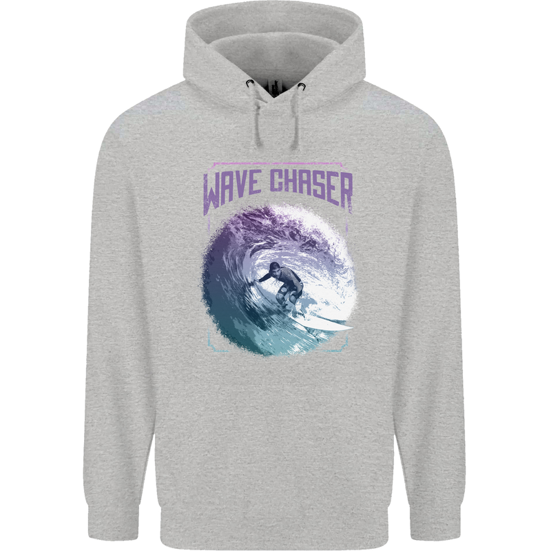 Wave Chaser Surfing Surfer Childrens Kids Hoodie Sports Grey