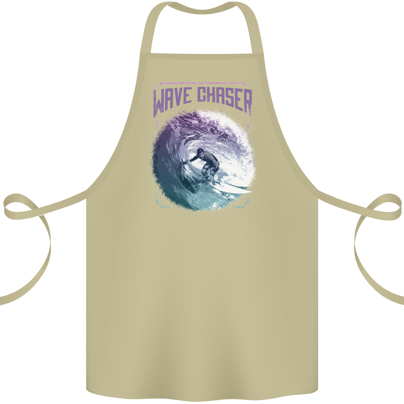 Wave Chaser Surfing Surfer Cotton Apron 100% Organic Khaki