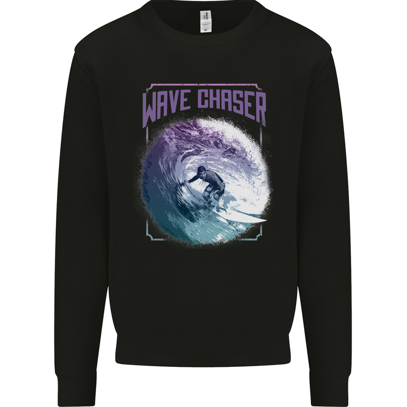 Wave Chaser Surfing Surfer Kids Sweatshirt Jumper Black