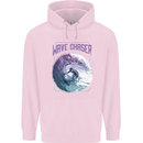 Wave Chaser Surfing Surfer Mens 80% Cotton Hoodie Light Pink