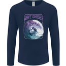 Wave Chaser Surfing Surfer Mens Long Sleeve T-Shirt Navy Blue