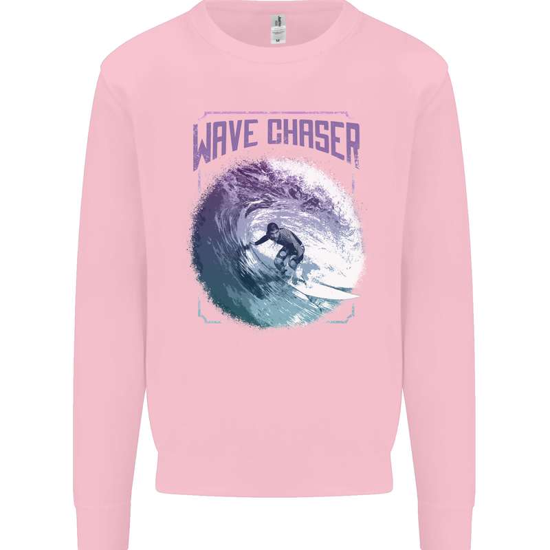 Wave Chaser Surfing Surfer Mens Sweatshirt Jumper Light Pink