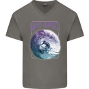 Wave Chaser Surfing Surfer Mens V-Neck Cotton T-Shirt Charcoal