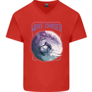 Wave Chaser Surfing Surfer Mens V-Neck Cotton T-Shirt Red
