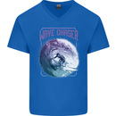 Wave Chaser Surfing Surfer Mens V-Neck Cotton T-Shirt Royal Blue