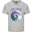 Wave Chaser Surfing Surfer Mens V-Neck Cotton T-Shirt Sports Grey