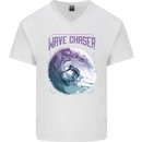 Wave Chaser Surfing Surfer Mens V-Neck Cotton T-Shirt White