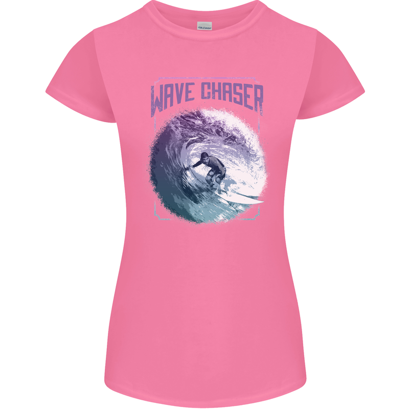 Wave Chaser Surfing Surfer Womens Petite Cut T-Shirt Azalea