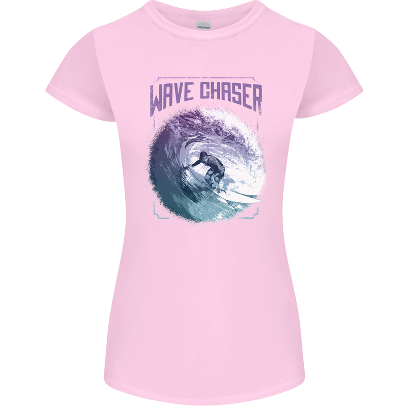 Wave Chaser Surfing Surfer Womens Petite Cut T-Shirt Light Pink
