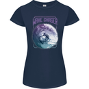 Wave Chaser Surfing Surfer Womens Petite Cut T-Shirt Navy Blue