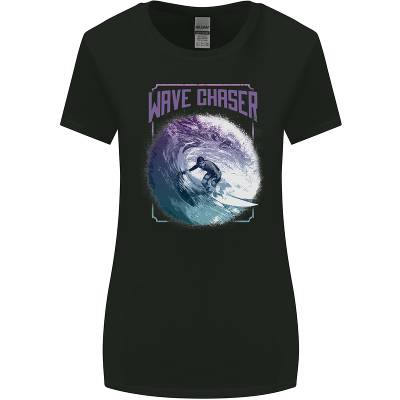 Wave Chaser Surfing Surfer Womens Wider Cut T-Shirt Black