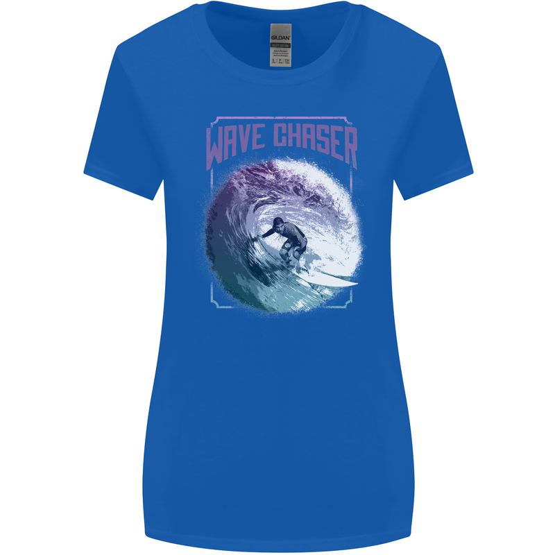 Wave Chaser Surfing Surfer Womens Wider Cut T-Shirt Royal Blue