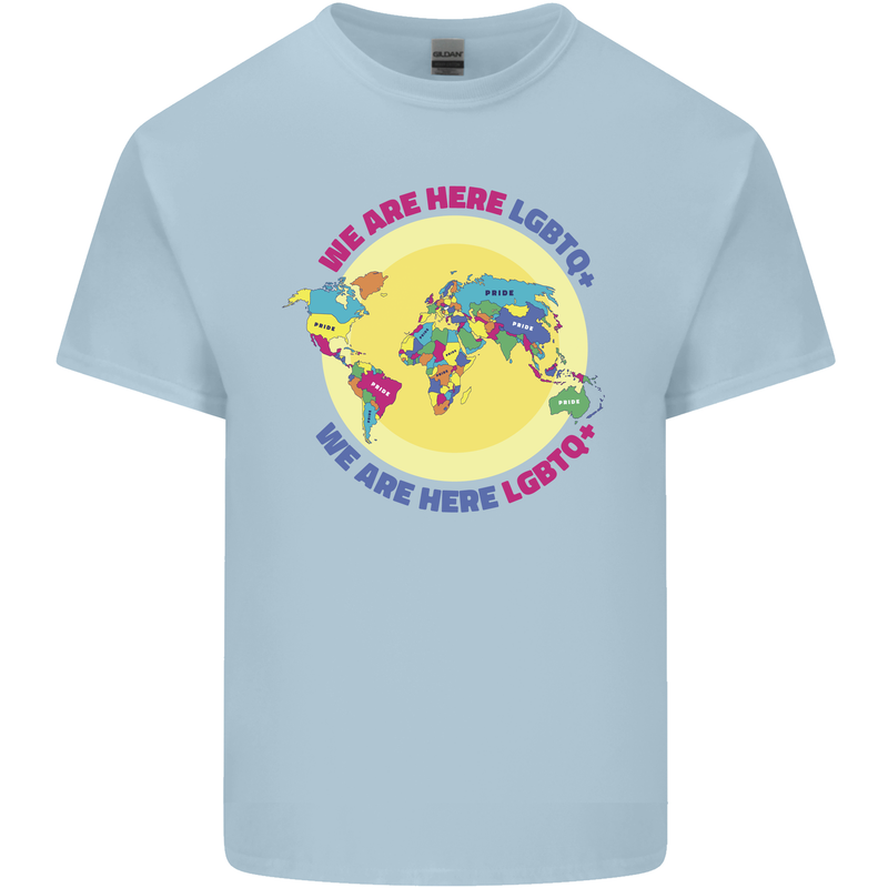 We Are Here LGBT Mens Cotton T-Shirt Tee Top Light Blue