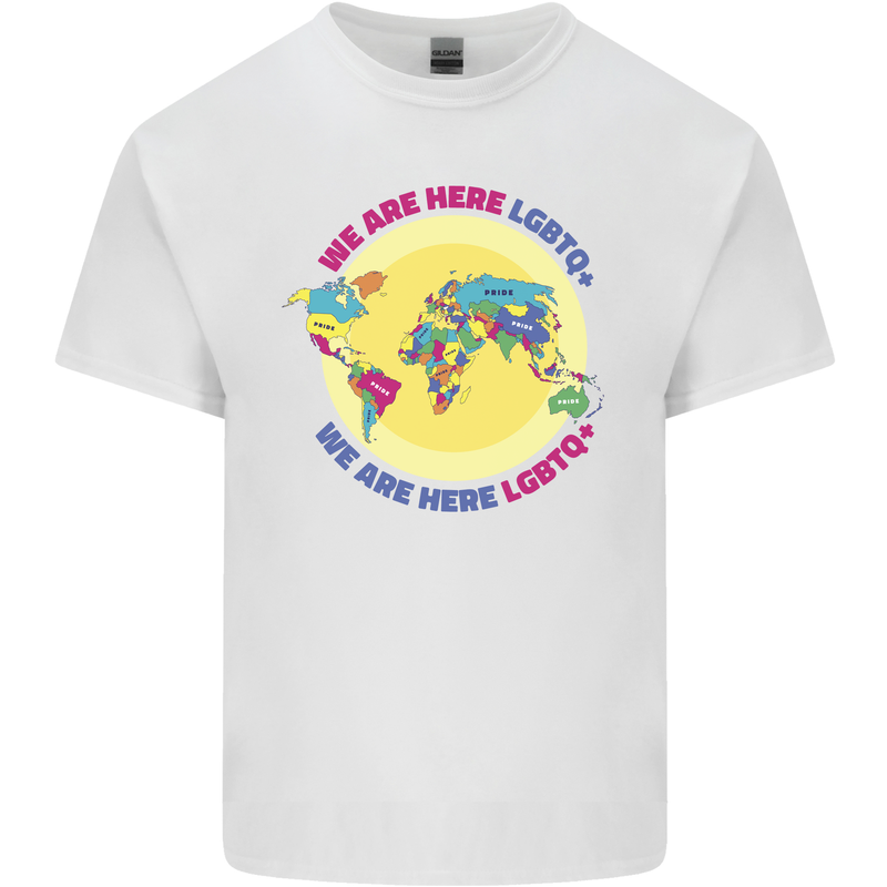 We Are Here LGBT Mens Cotton T-Shirt Tee Top White