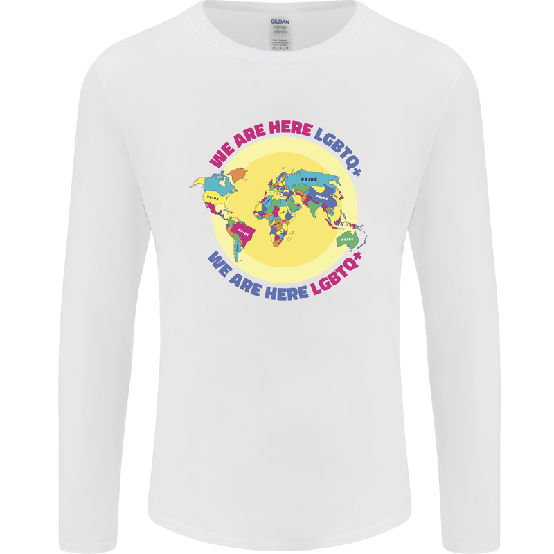 We Are Here LGBT Mens Long Sleeve T-Shirt White